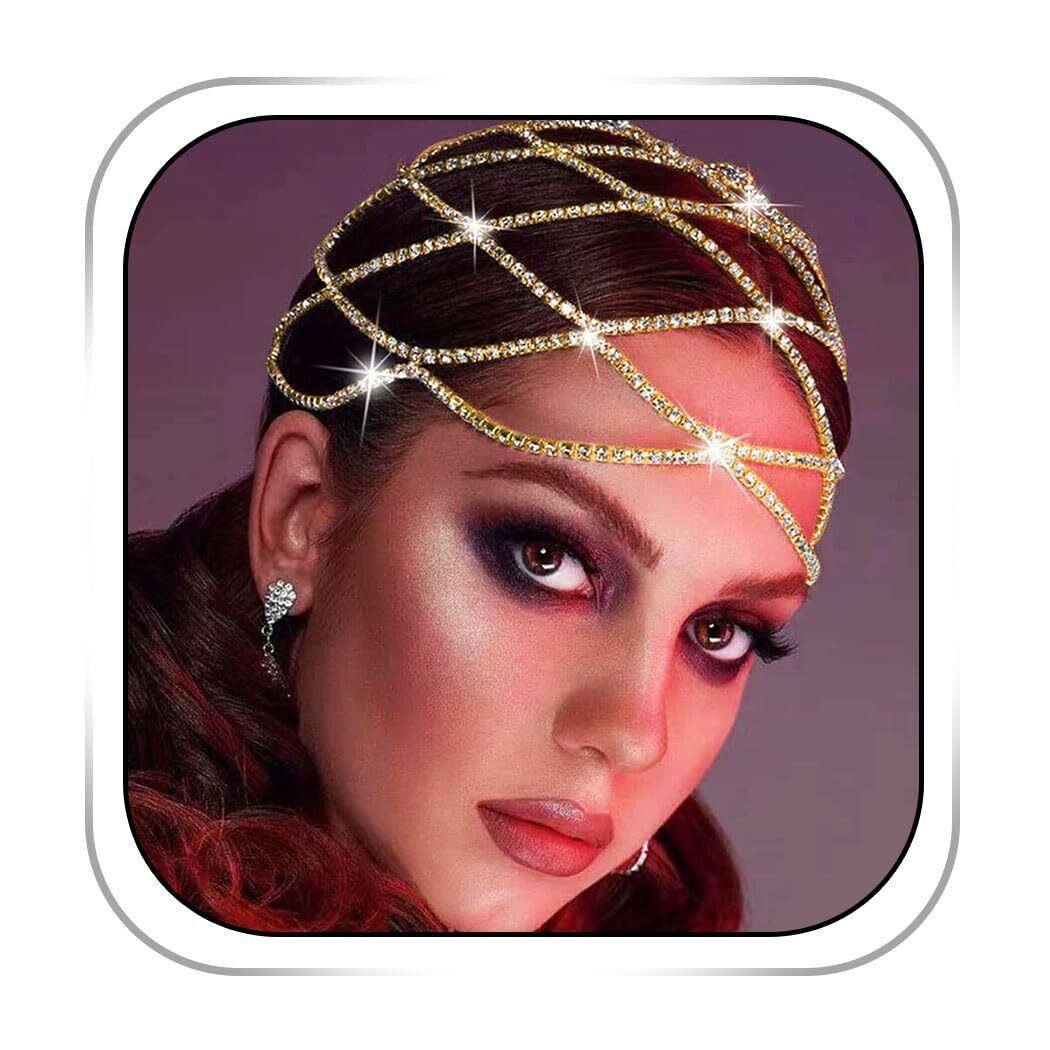3279 Rhinestone Cap Headpieces Gatsby Head Chain Flapper Hair Jewelry